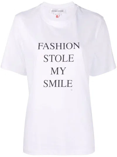 Victoria Beckham White T-shirt With Slogan Lettering On The Front In Cotton Woman In White