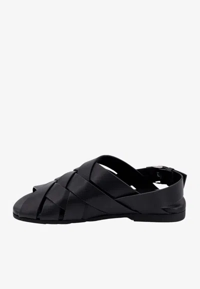 Shop Bottega Veneta Alfie Intreccio Leather Sandals In Black