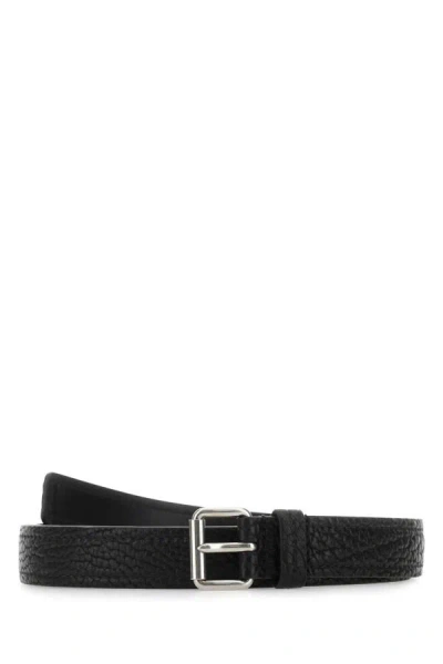 Prada Men Black Leather Belt In Black