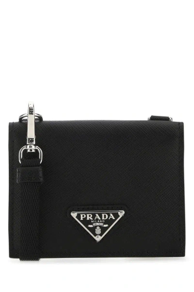 Shop Prada Man Black Leather Cardholder