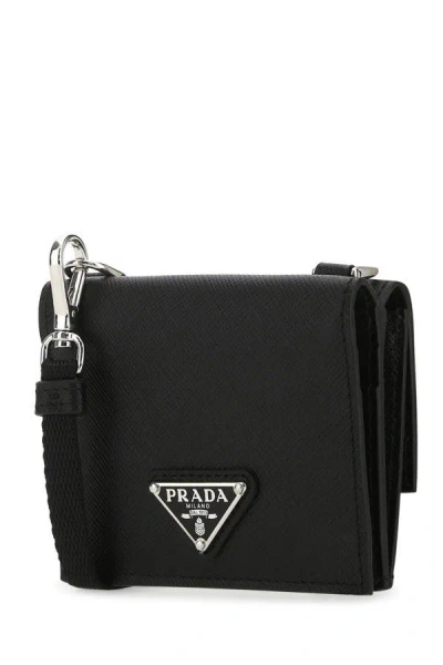 Prada Men Black Leather Cardholder In Black