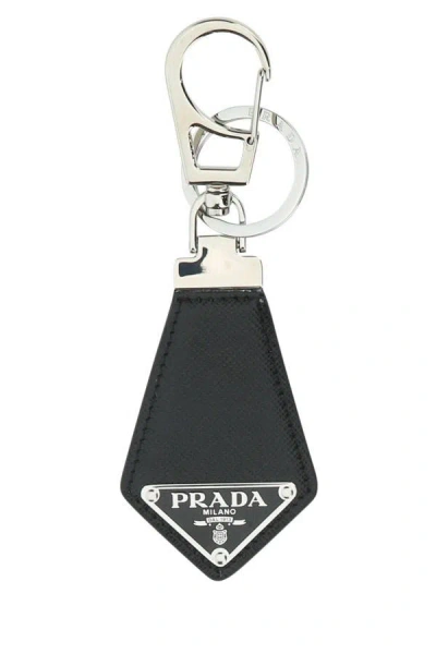 Shop Prada Man Black Leather Key Ring