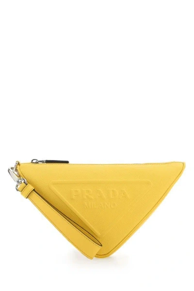 Shop Prada Man Yellow Leather Triangle Clutch