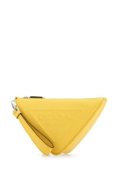 Shop Prada Man Yellow Leather Triangle Clutch