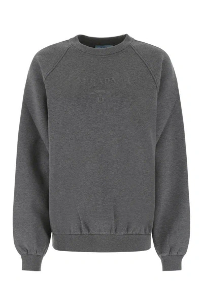 Shop Prada Woman Grey Cotton Blend Oversize Sweatshirt In Gray