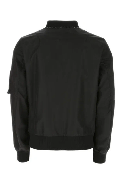 Shop Valentino Garavani Man Black Nylon Bomber Jacket