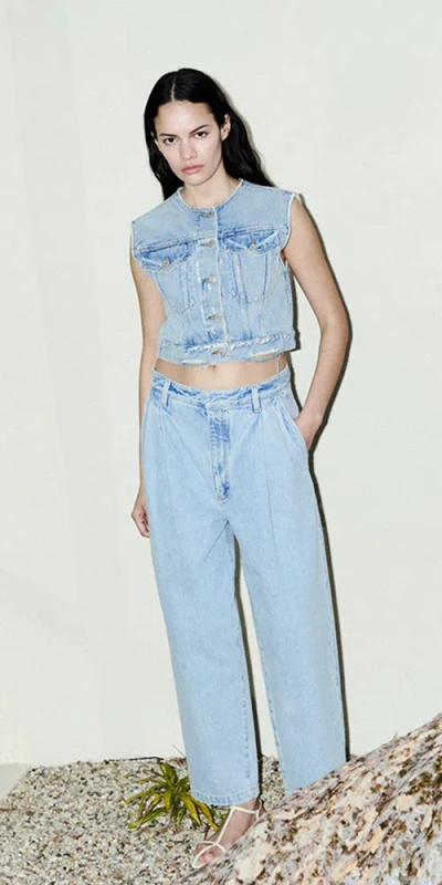 Agolde Leo Cropped Vest In Fray