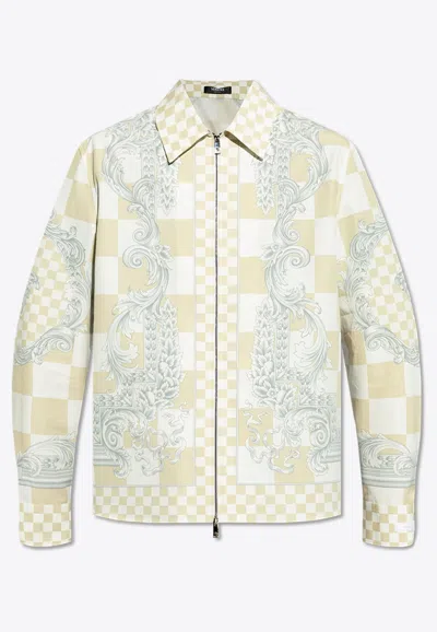 Shop Versace Barocco Print Overshirt In Beige
