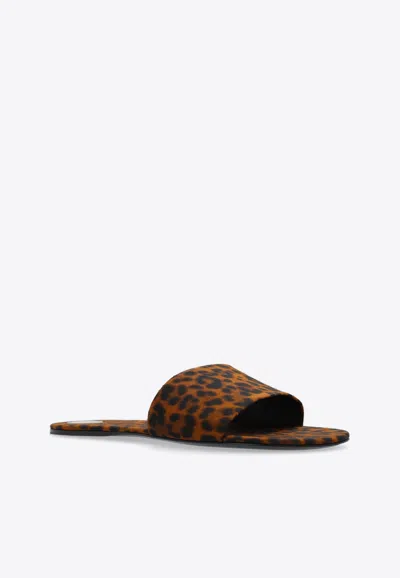 Shop Saint Laurent Carlyle Leopard Print Flat Sandals In Brown