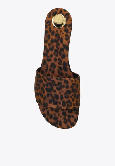 Shop Saint Laurent Carlyle Leopard Print Flat Sandals In Brown