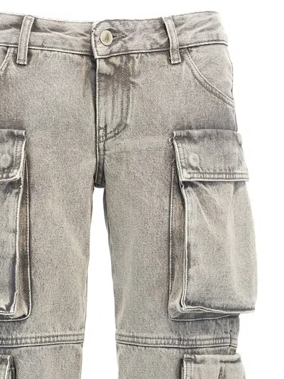 Attico 'essie' Distressed Cargo Trousers With Multiple Pockets In Gray