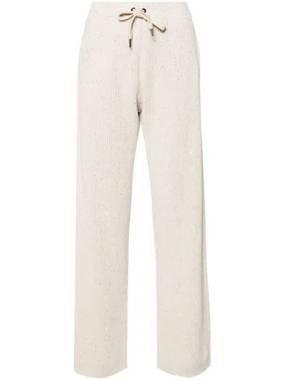 Shop Brunello Cucinelli Sequin-embellished Ribbed Trousers In Beige