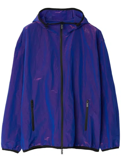 Shop Burberry Ekd-embroidered Windbreaker Jacket In Purple