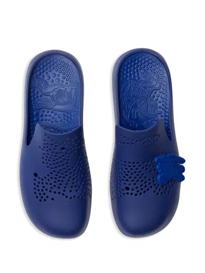 Shop Burberry Stingray Perforated Clogs In Blue