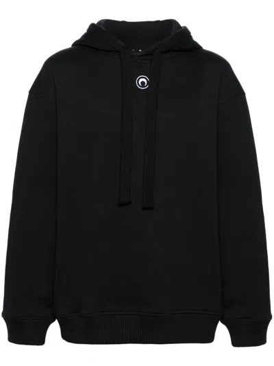 Shop Marine Serre Logo Organic Cotton Hoodie In Black