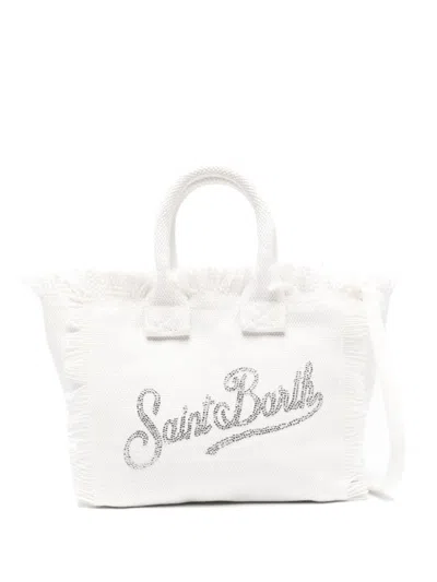 Shop Mc2 Saint Barth Vanity Mini Canvas Tote Bag In White