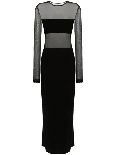 Shop Norma Kamali Semi-sheer Panels Long Dress In Black