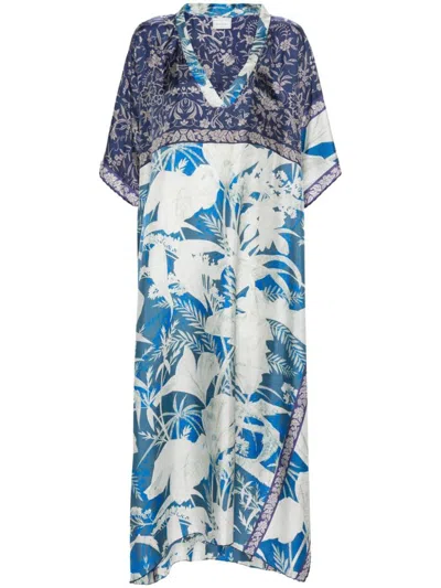 Shop Pierre-louis Mascia Printed Silk Caftan Dress In Blue