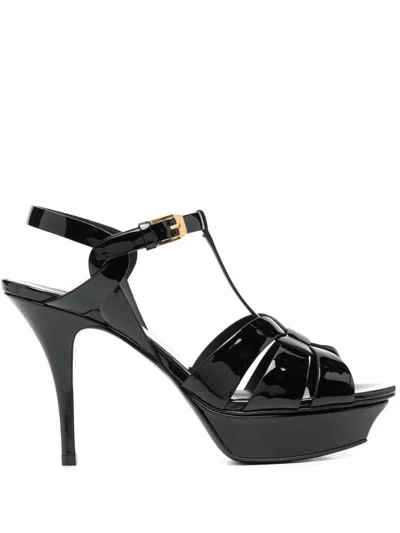 Shop Saint Laurent "tribute" 115mm Sandals In Black