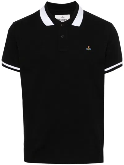Shop Vivienne Westwood Logo Cotton Polo Shirt In Black