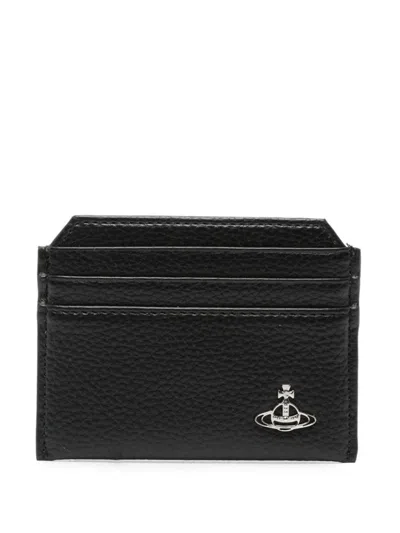 Shop Vivienne Westwood Logo Vegan Leather Credit Card Case In Black