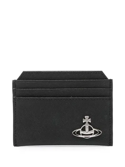 Shop Vivienne Westwood Logo Leather Credit Card Case In Black