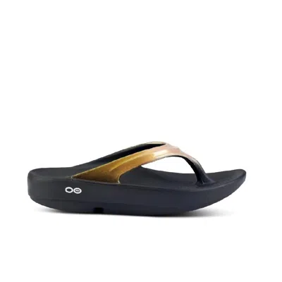 Shop Oofos Women's Oolala Luxe Thong Sandal In Black Machiatto In Multi