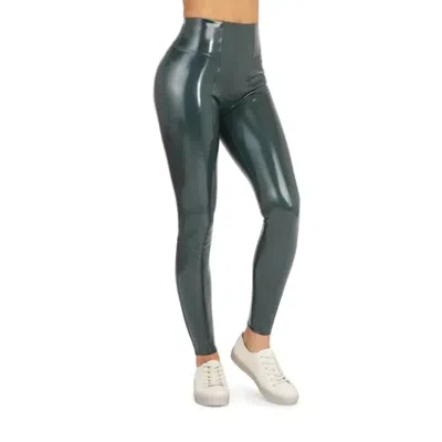 Shop Spanx Faux Patent Leather Leggings In Deep Green In Multi