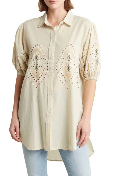 7 For All Mankind Puff Sleeve Tunic Top In Beige In Beige