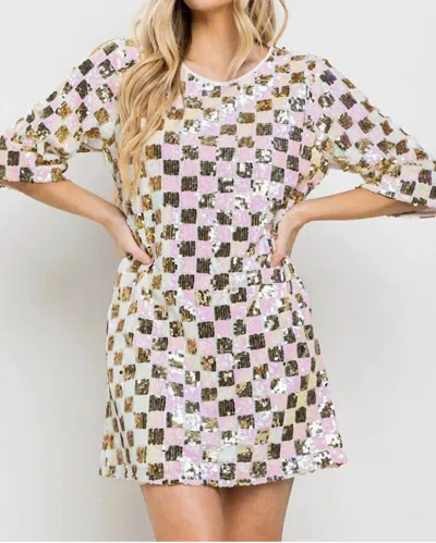 Shop Ces Femme Checkerboard Sequin Mini Dress In Pink