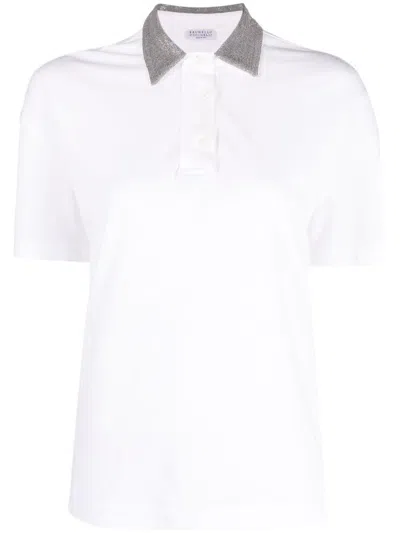Shop Brunello Cucinelli Cotton Polo With Precious Neck In White