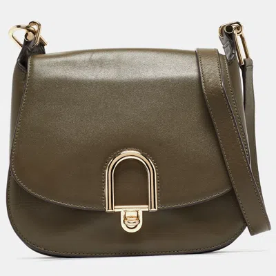 Shop Michael Kors Olive Leather Delfina Saddle Bag In Green
