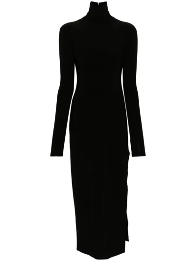Shop Norma Kamali Side Slits Turtleneck Midi Dress In Black