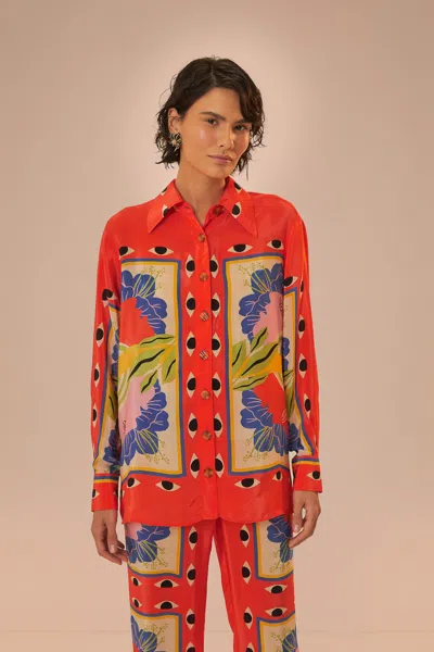 Farm Rio Sand Surreal Scarf Pajama Shirt