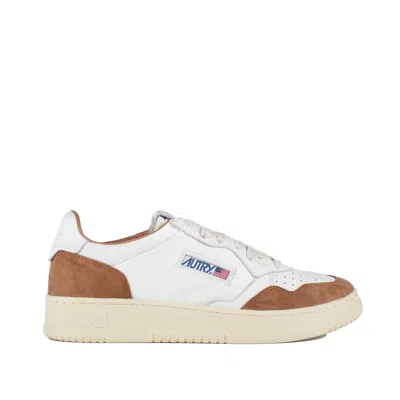 Shop Autry Sneakers Medalist Low In White Color Goat Leather And Suede Brown In White, Brown
