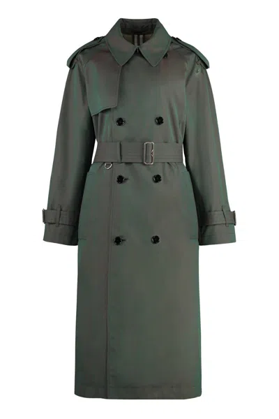 Shop Burberry Long Cotton Trench Coat In Green