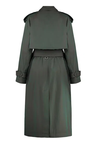 Shop Burberry Long Cotton Trench Coat In Green