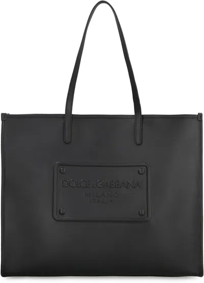 Dolce & Gabbana Smooth Leather Tote Bag In Black