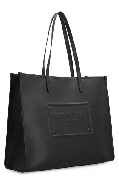Dolce & Gabbana Smooth Leather Tote Bag In Black