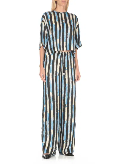 Pinko Wide-leg Trousers With Paint-stripe Print In Multicolour