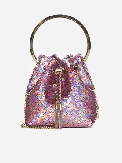 Shop Jimmy Choo Bon Bon Sequin Mini Bucket Bag In Pink Multicolor
