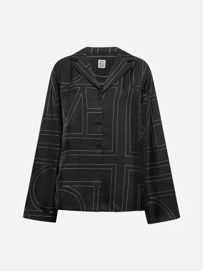 Shop Totême Monogran Silk Shirt In Black