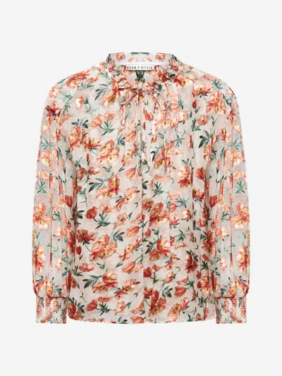 Shop Alice And Olivia Julius Print Silk-blend Blouse In Falling For You Off White