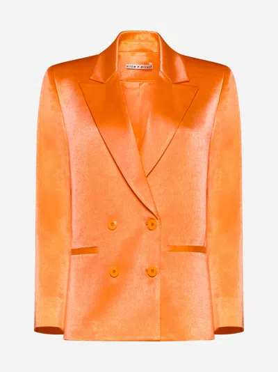 Shop Alice And Olivia Santos Satin Double-breasted Blazer In Coral