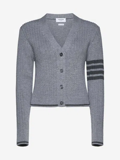 Shop Thom Browne Cable-knit 4-bar Wool Cropped Cardigan In Light Grey