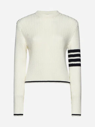 Shop Thom Browne Cable-knit 4-bar Wool Cropped Sweater In Ivory