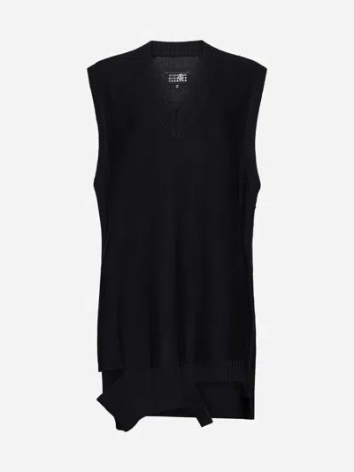 Shop Mm6 Maison Margiela Wool-blend Knit Mini Dress In Black