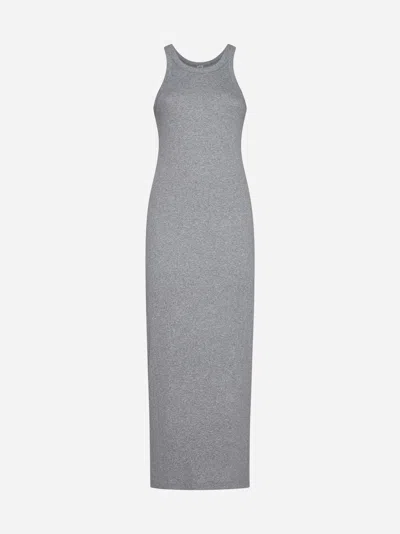 Shop Totême Cotton Long Tank Dress In Grey Melange