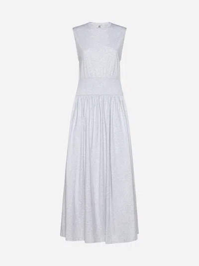 Shop Totême Cotton Long Tee Dress In Pale Grey Melange