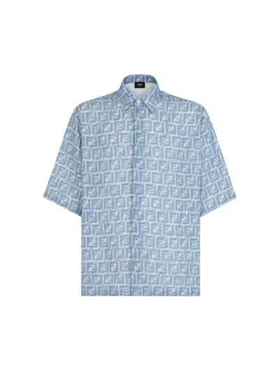 Shop Fendi Blue Ff Linen Shirt